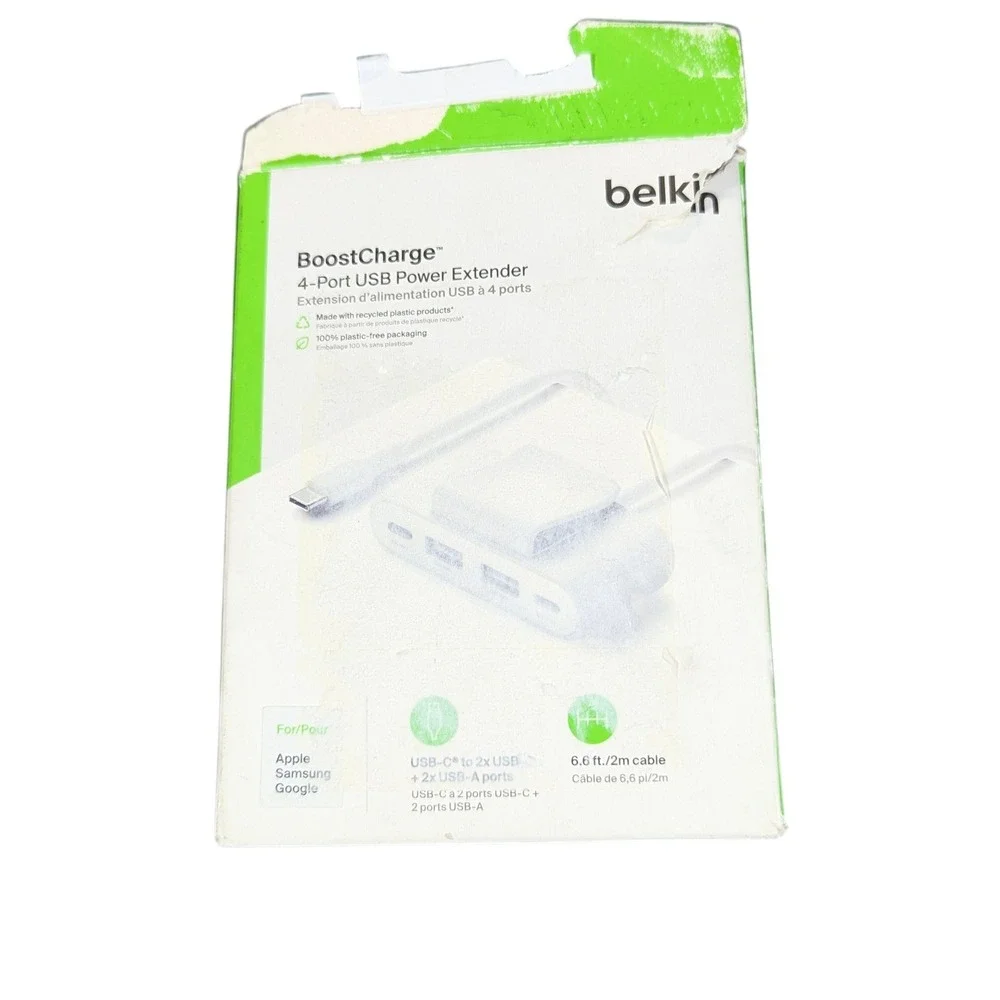 Aa2O Belkin 4-Port USB Power Extender For Apple, Samsung,‎ Google. White